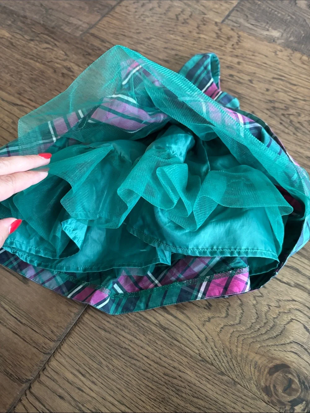 Girls’ Silk-Blend Plaid Party Dress with Pink Rosette Waist